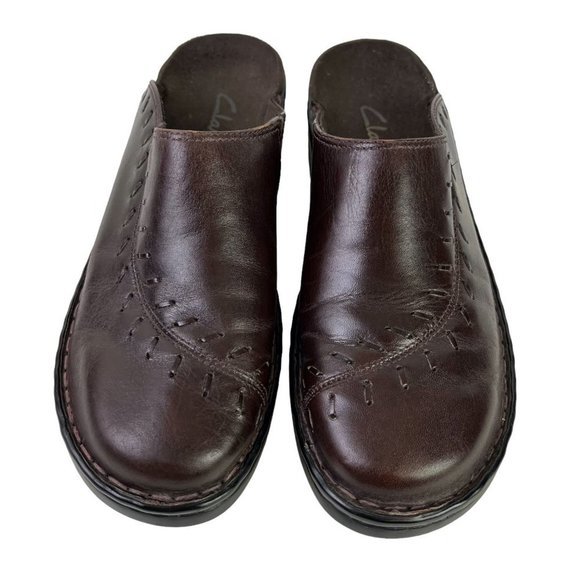 Clarks Women's Brown Genuine Leather Mules Slip On Comfort Loafers Shoes sz 7 M - Picture 3 of 16